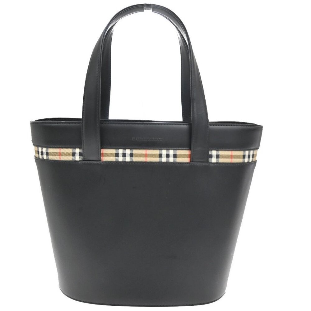 BURBERRY Logo Nova Check Shoulder Tote Bag Canvas Leather Black Brown
